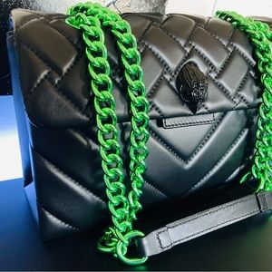 Kurt Geiger London Black Kensington  Shoulder Bag Green Chain